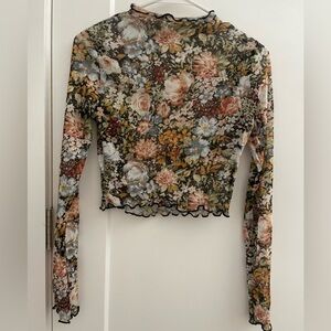 Floral Mesh Long-Sleeve Crop Top - Multi Floral